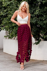 Womens Burgundy Hollow Out Maxi Skirts | CicyBell