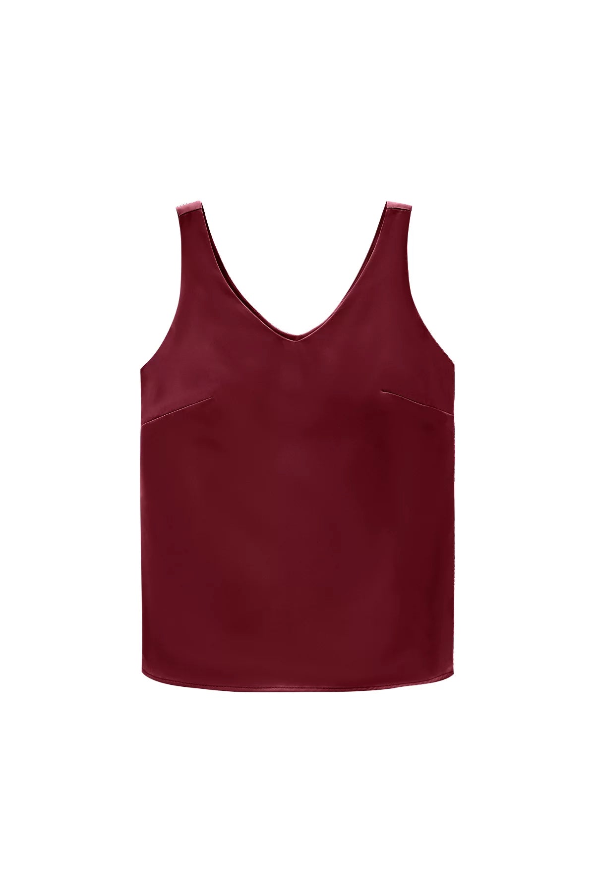Womens Burgundy V Neck Satin Tank Tops  | CicyBell