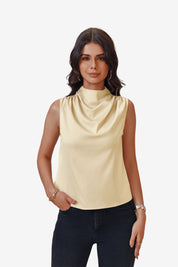 Womens Champagne Mock Neck Satin Tank Tops | CicyBell