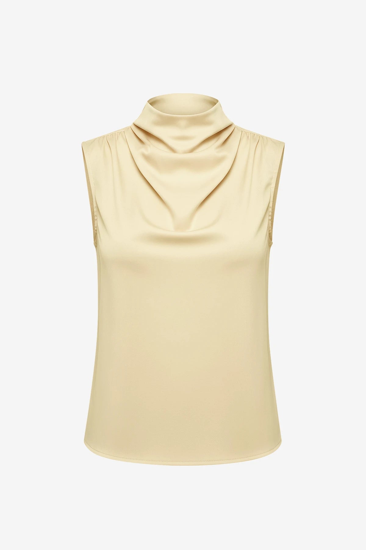 Womens Champagne Mock Neck Satin Tank Tops | CicyBell