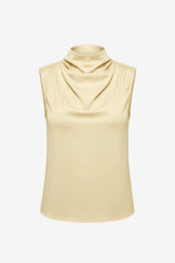 Womens Champagne Mock Neck Satin Tank Tops | CicyBell
