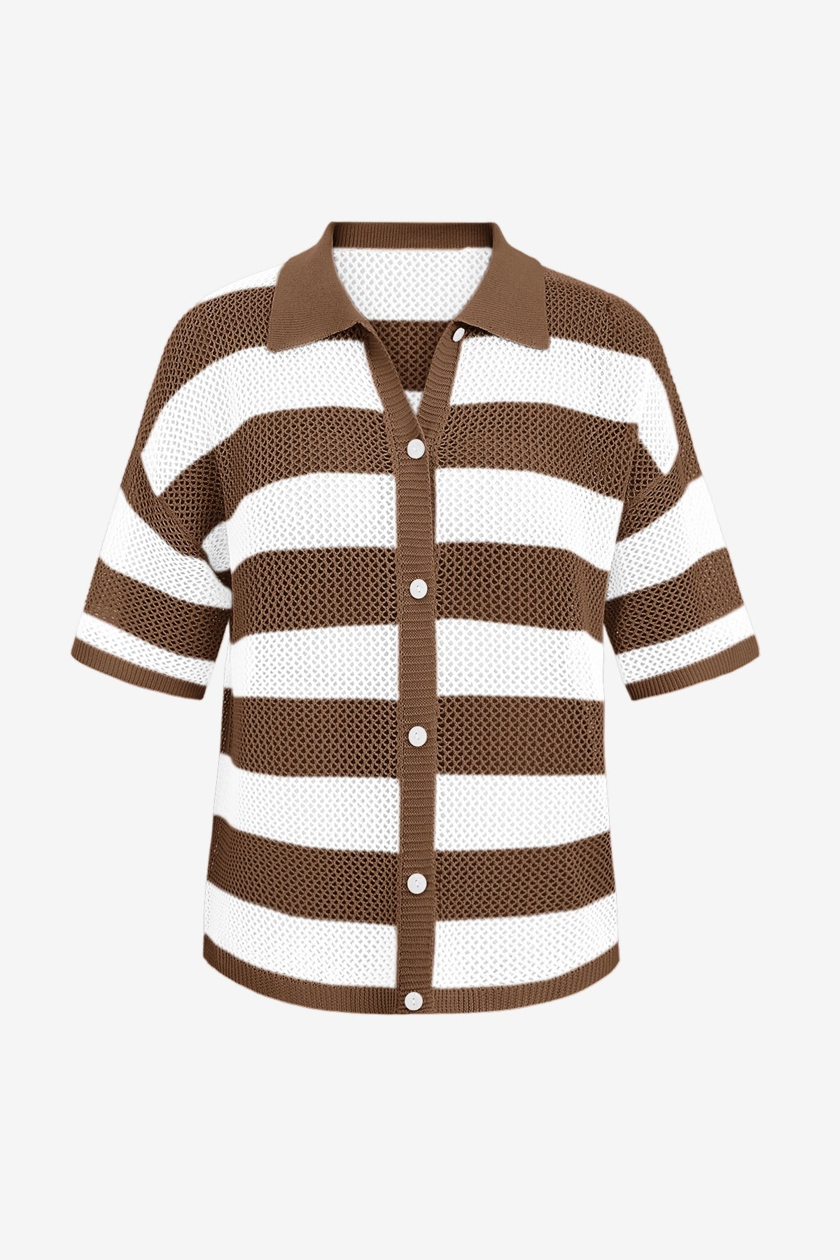 Womens Coffee Half Sleeve Button up Tops | CicyBell