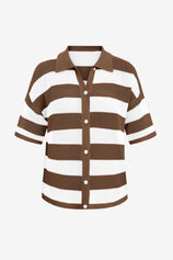 Womens Coffee Half Sleeve Button up Tops | CicyBell