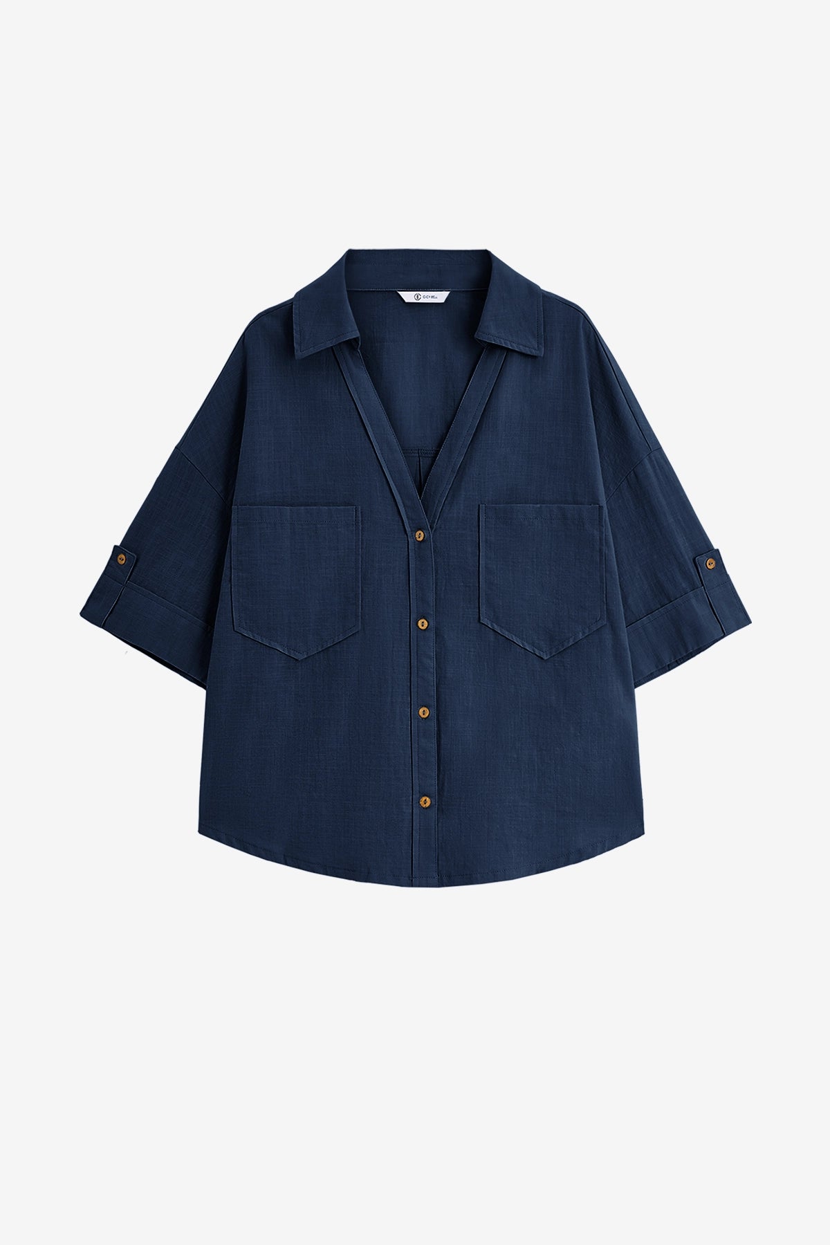 Womens Dark Blue Short Sleeve Button Down Shirts | CicyBell