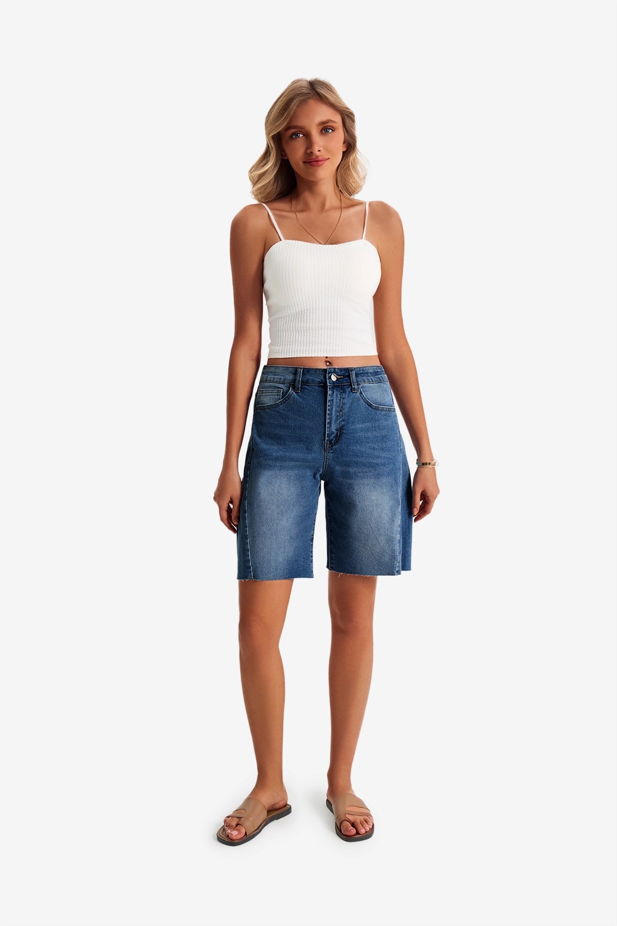 Womens Dark Blue Summer Mid Waist Denim Shorts | CicyBell