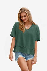 Womens Dark Green Summer V Neck T Shirts | CicyBell