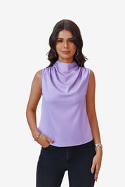 Womens Dressy Purple Mock Neck Satin Tank Tops | CicyBell