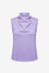Womens Dressy Purple Mock Neck Satin Tank Tops | CicyBell
