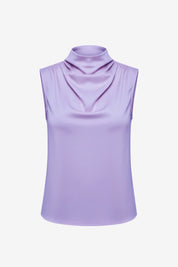 Womens Dressy Purple Mock Neck Satin Tank Tops | CicyBell