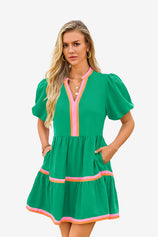 Womens Green V Neck Floral Mini Dress  | CicyBell