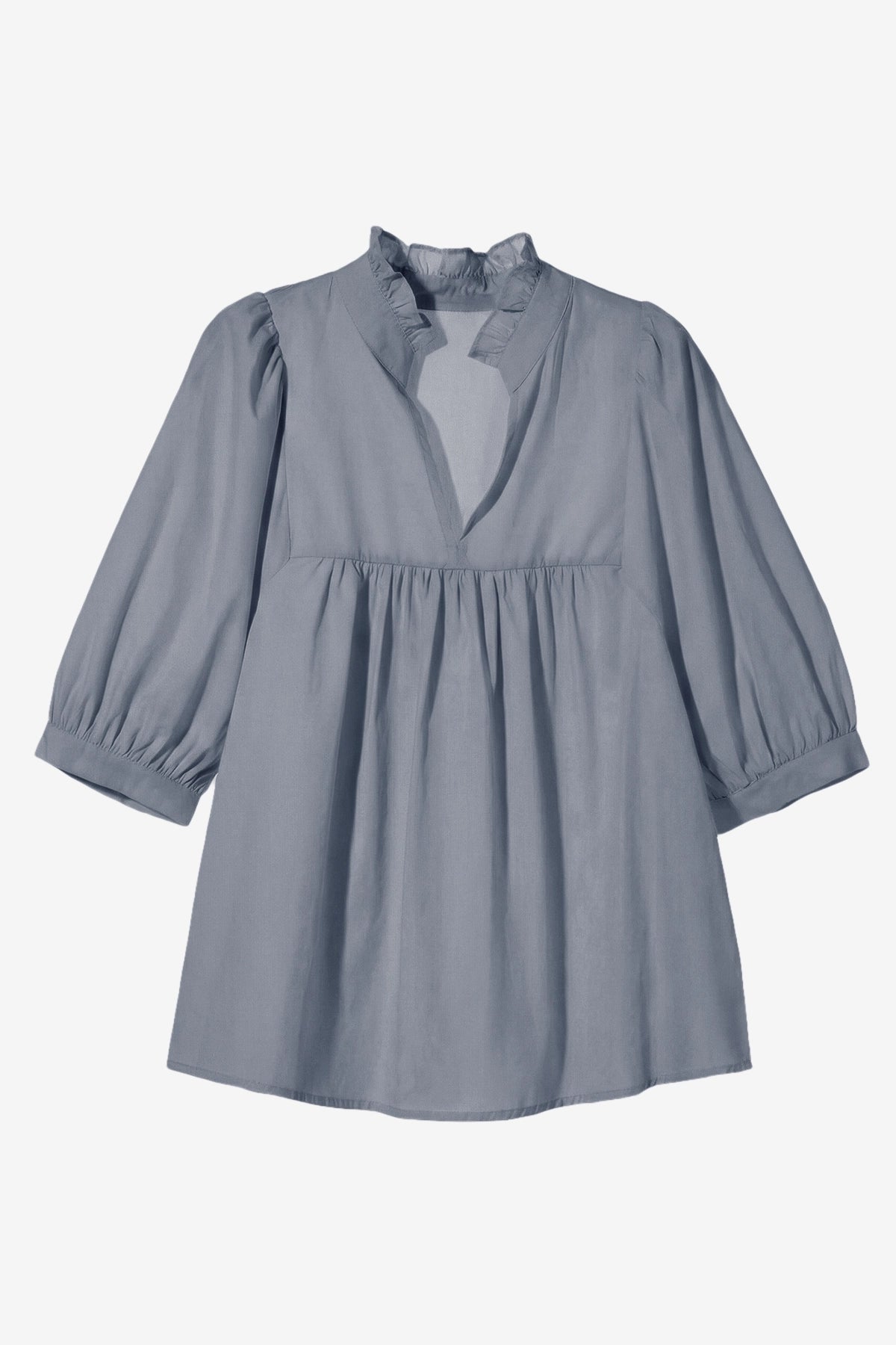 Womens Grey Puff Sleeve V Neck Blouse | CicyBell