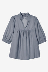 Womens Grey Puff Sleeve V Neck Blouse | CicyBell