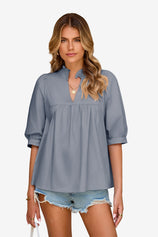 Womens Grey Puff Sleeve V Neck Blouse | CicyBell