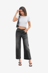 Womens Grey Cropped High Waisted Baggy Jeans | CicyBell