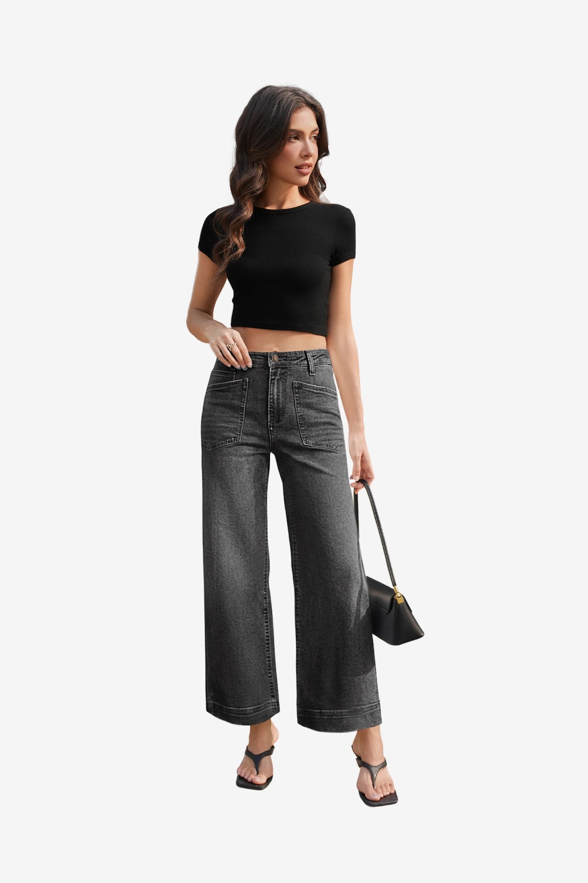 Womens Grey Cropped High Waisted Baggy Jeans | CicyBell