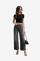 Womens Grey Cropped High Waisted Baggy Jeans | CicyBell