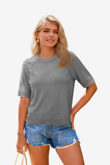 Wrinkle-Free Grey Half Sleeve Sweater Raglan Knit | CicyBell