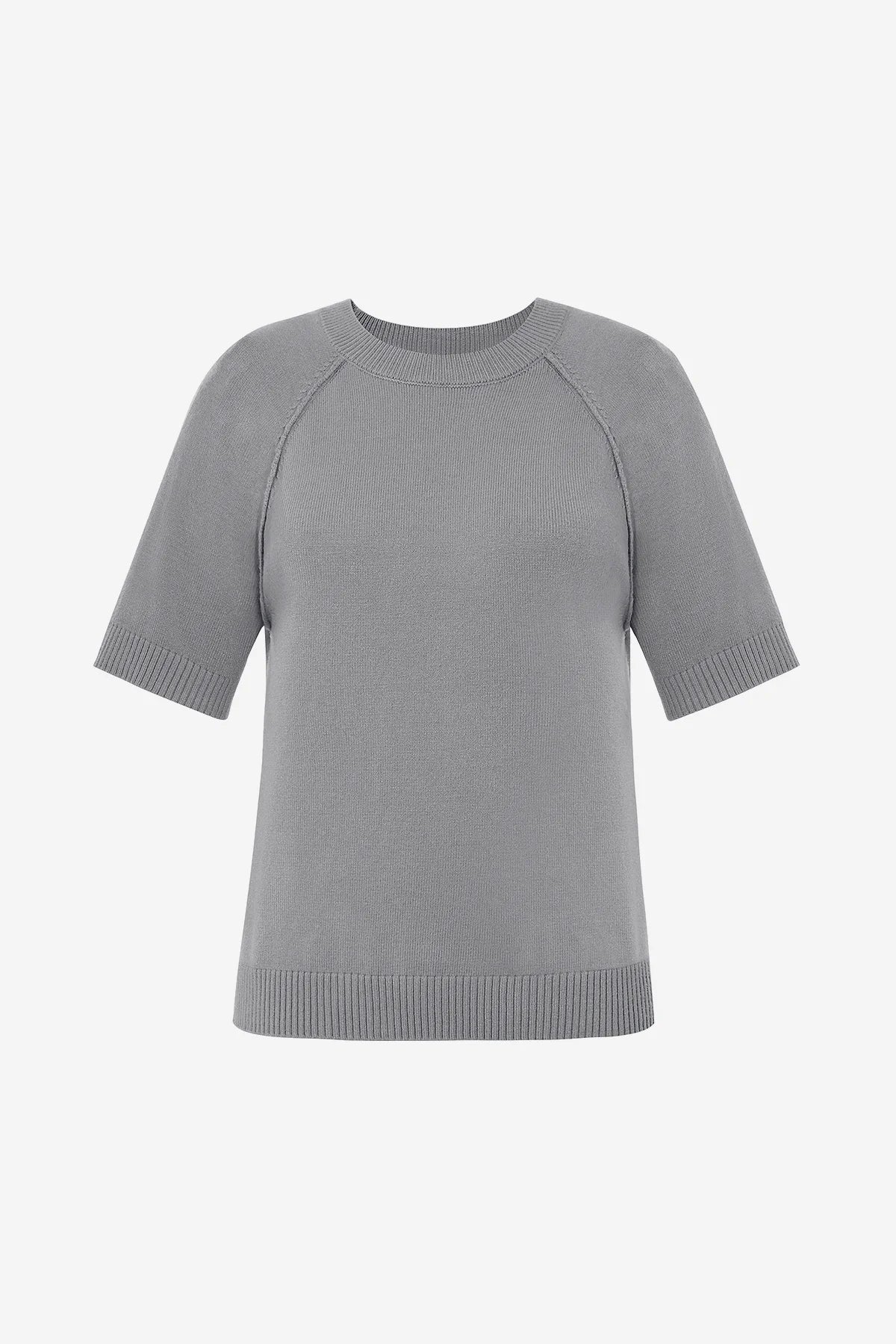 Wrinkle-Free Grey Half Sleeve Sweater Raglan Knit | CicyBell