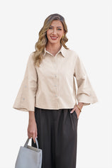 Womens Khaki Button Down Blouses | CicyBell