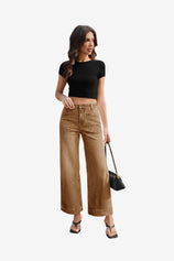 Womens Khaki Cropped High Waisted Baggy Jeans | CicyBell