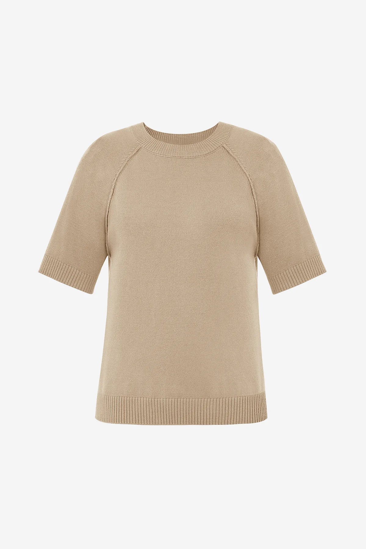 Wrinkle-Free Khaki Half Sleeve Sweater Raglan Knit | CicyBell