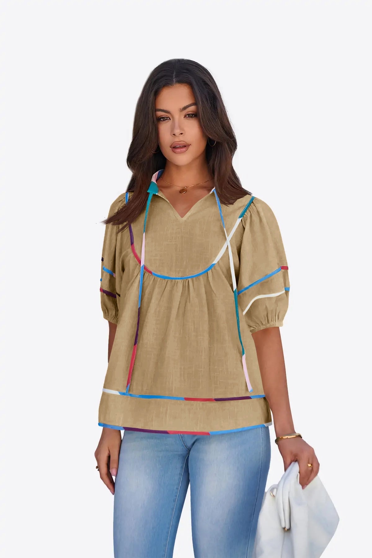Womens Khaki Summer Babydoll Tops | CicyBell