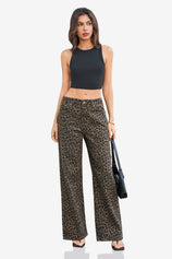 Womens Leopard High Waisted Straight Leg Jeans | CicyBell