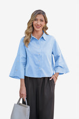 Womens Light Blue Button Down Blouses | CicyBell
