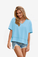 Womens Light Blue Summer V Neck T Shirts | CicyBell