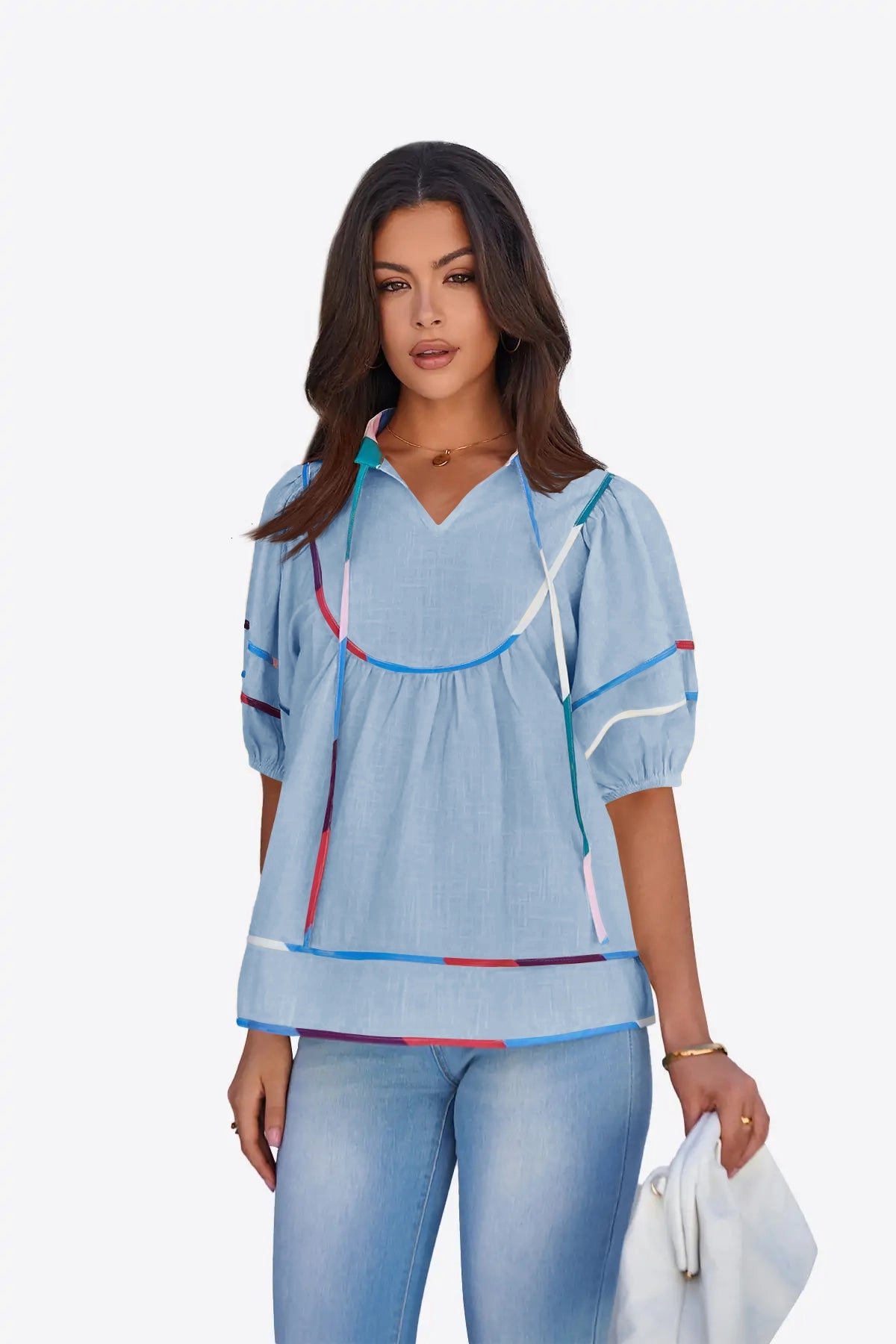 Womens Light Blue Summer Babydoll Tops | CicyBell