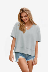 Womens Light Grey Summer V Neck T Shirts | CicyBell