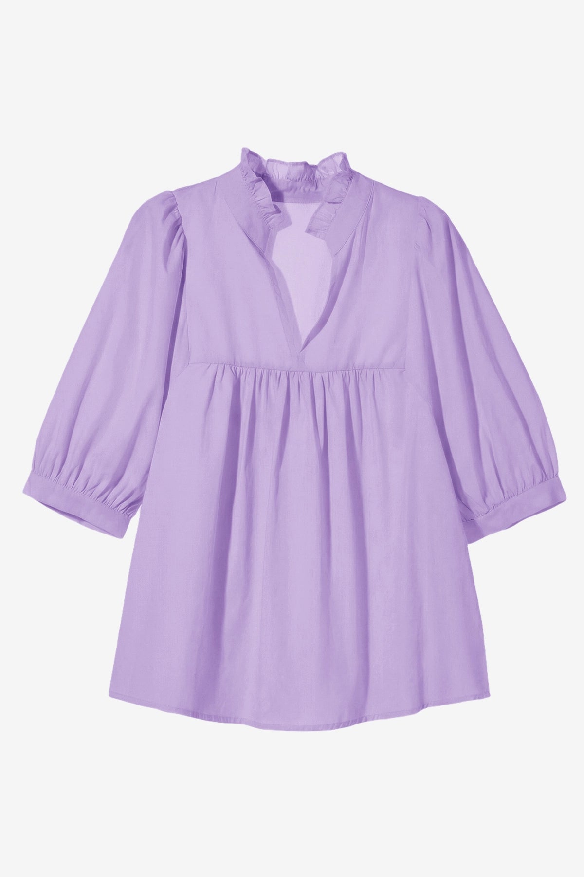 Womens Light Purple Puff Sleeve V Neck Blouse | CicyBell