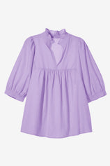 Womens Light Purple Puff Sleeve V Neck Blouse | CicyBell