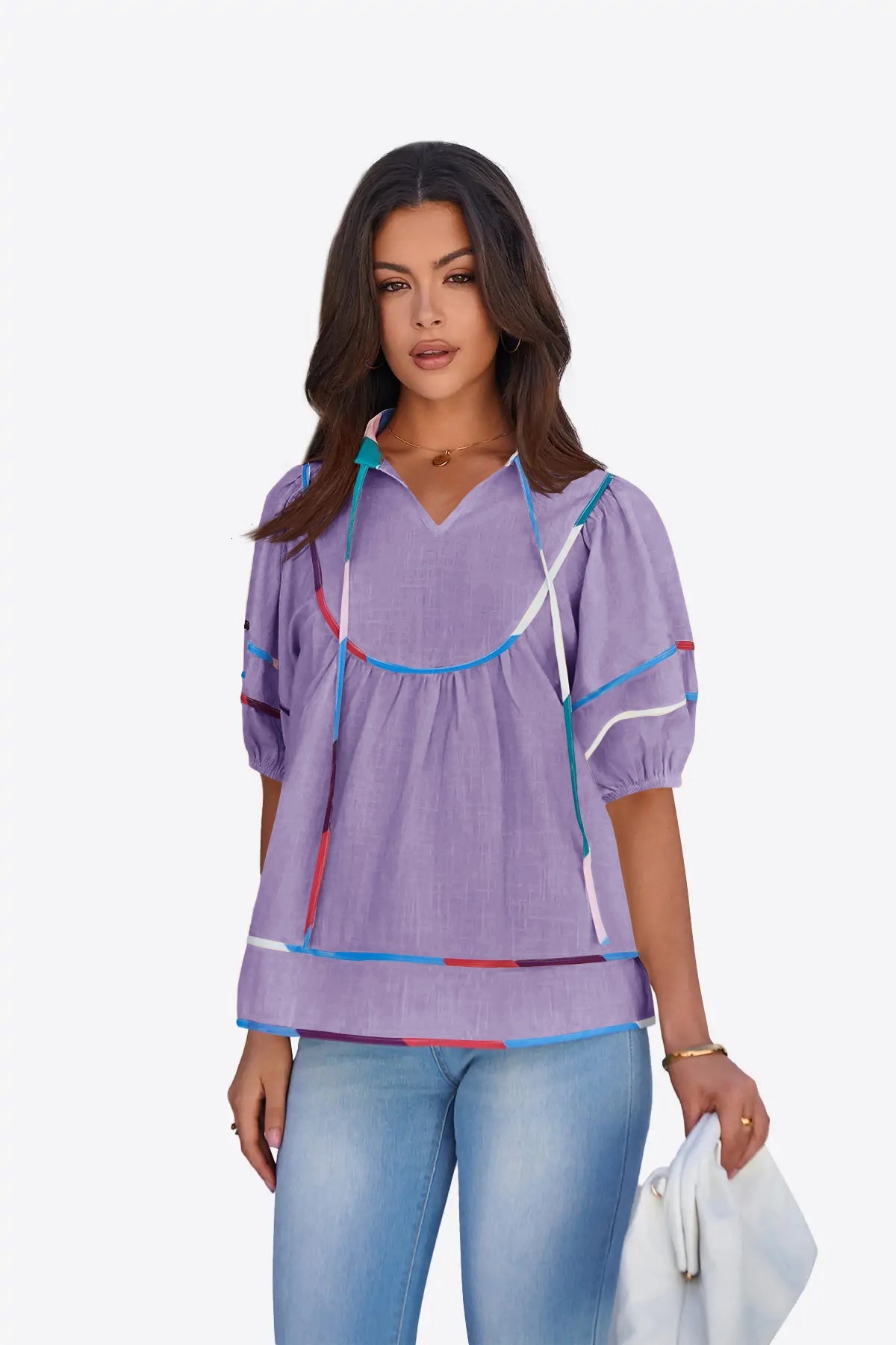 Womens Light Purple Summer Babydoll Tops | CicyBell
