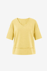 Womens Light Yellow Summer V Neck T Shirts | CicyBell