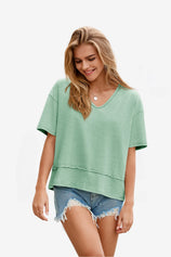 Womens Mint Color Summer V Neck T Shirts | CicyBell