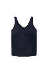 Womens Navy V Neck Satin Tank Tops  | CicyBell