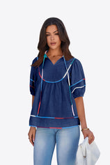 Womens Navy Blue Summer Babydoll Tops | CicyBell