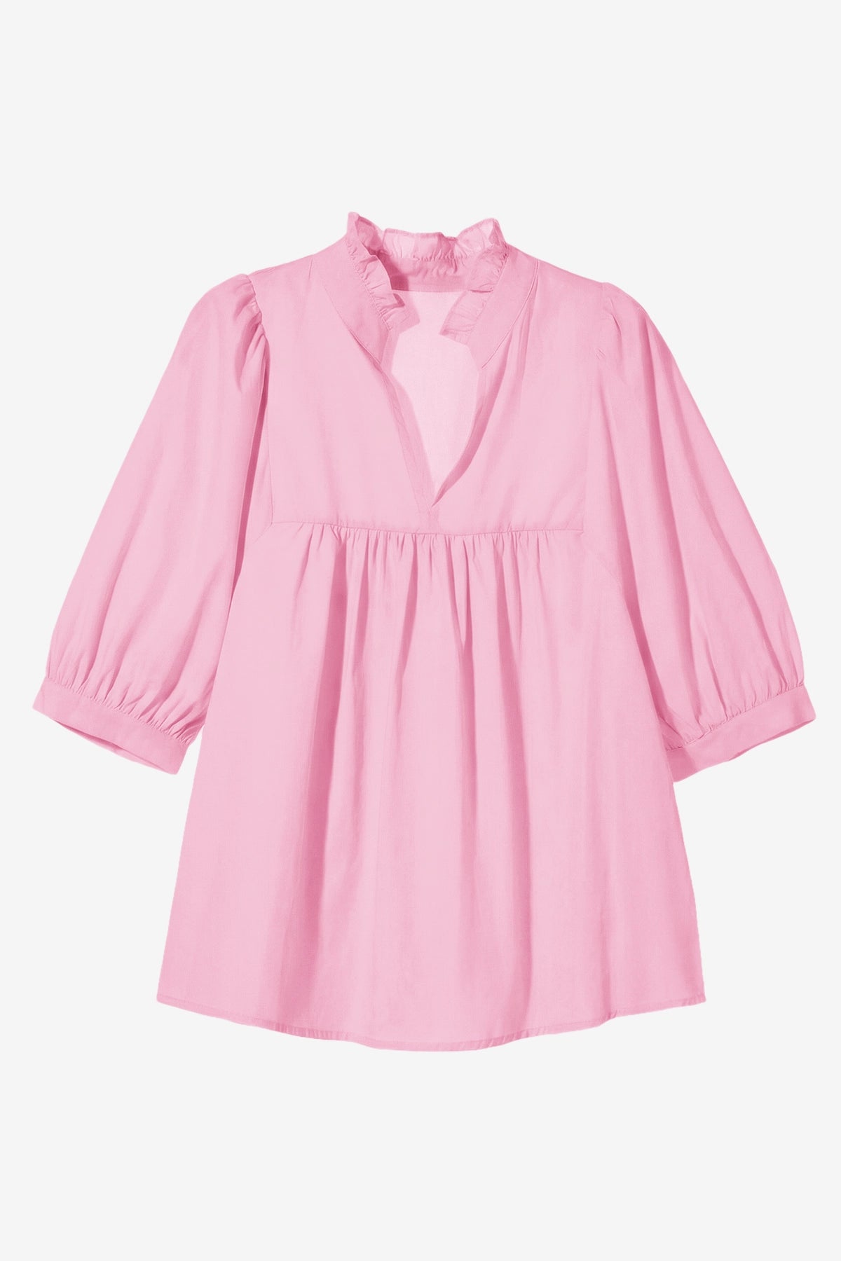 Womens Pink Puff Sleeve V Neck Blouse | CicyBell