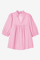 Womens Pink Puff Sleeve V Neck Blouse | CicyBell