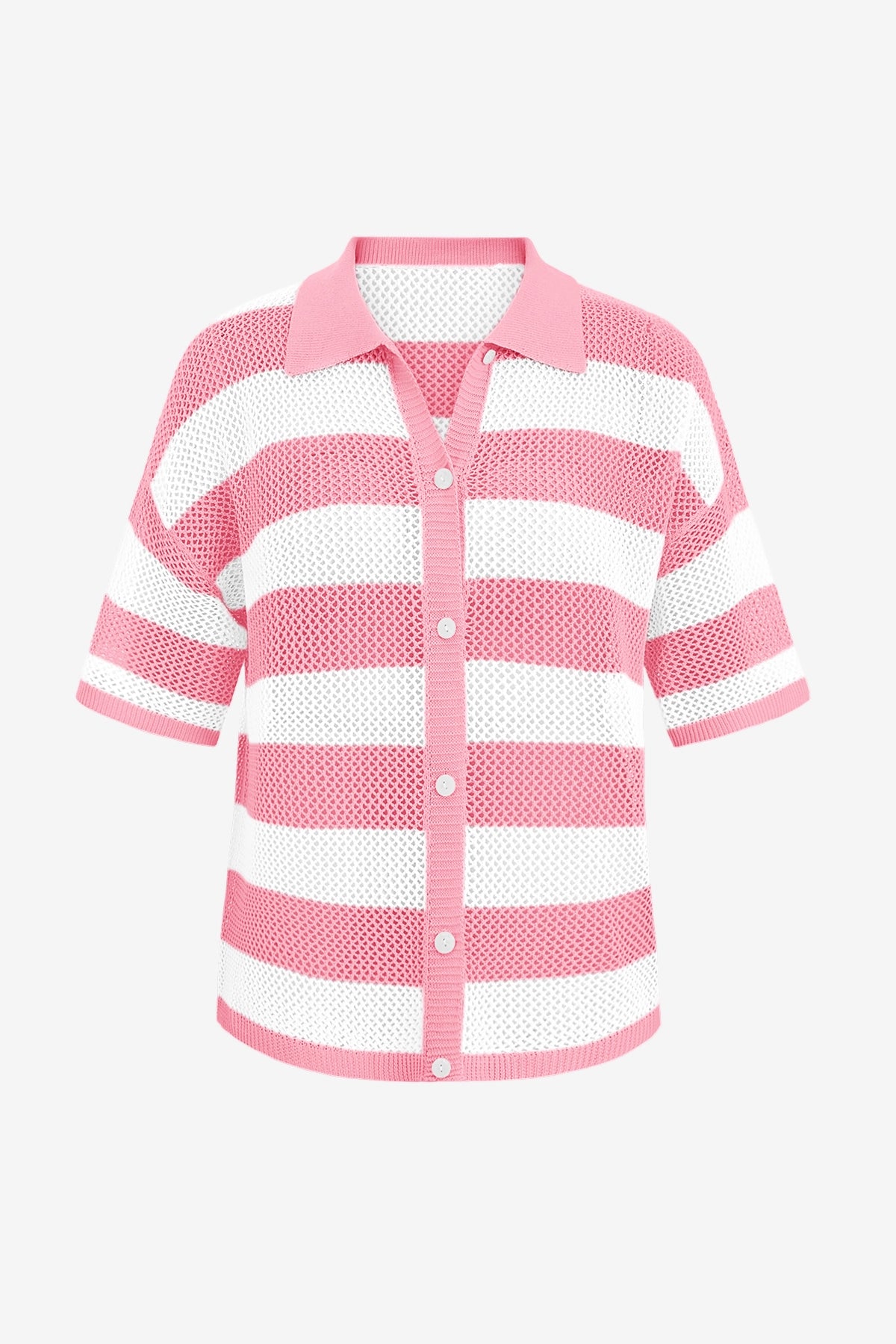 Womens Pink Half Sleeve Button up Tops | CicyBell