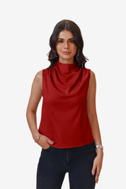 Womens Red Mock Neck Satin Tank Tops | CicyBell
