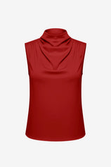 Womens Red Mock Neck Satin Tank Tops | CicyBell