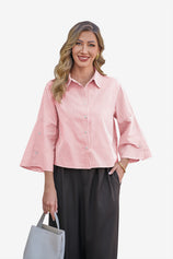 Womens Red Bean Paste Button Down Blouses | CicyBell