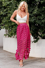 Womens Rose Red Hollow Out Maxi Skirts | CicyBell