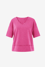 Womens Rose Red Summer V Neck T Shirts | CicyBell