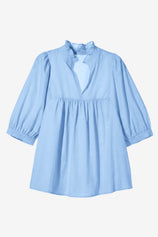 Womens Sky Blue Puff Sleeve V Neck Blouse | CicyBell