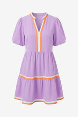 Womens Violet V Neck Floral Mini Dress  | CicyBell