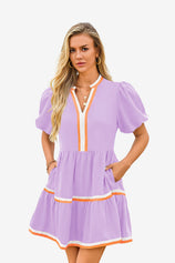 Womens Violet V Neck Floral Mini Dress  | CicyBell