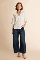 Womens White Short Sleeve Button Down Shirts | CicyBell